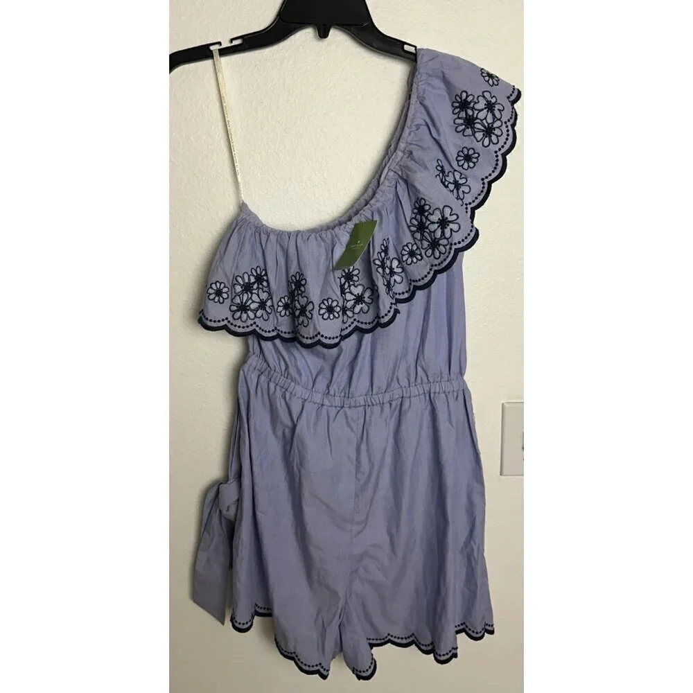 KATE SPADE NY Daisy Embroidered One-Shoulder Romper Blue MSRP $298 Size 8 New